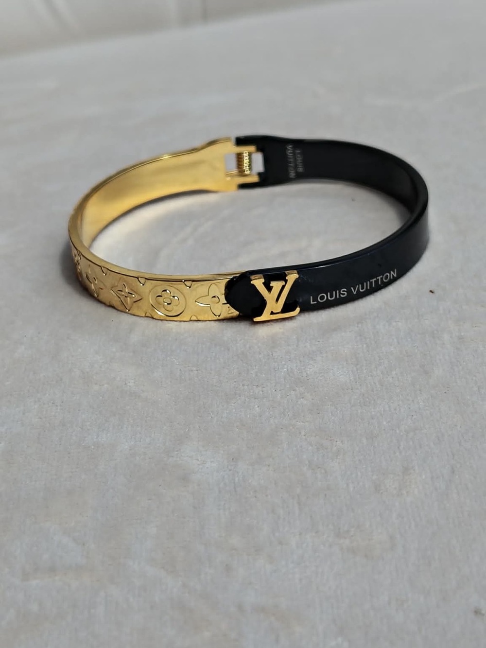 Black and Gold Monogram Cuff Bracelet